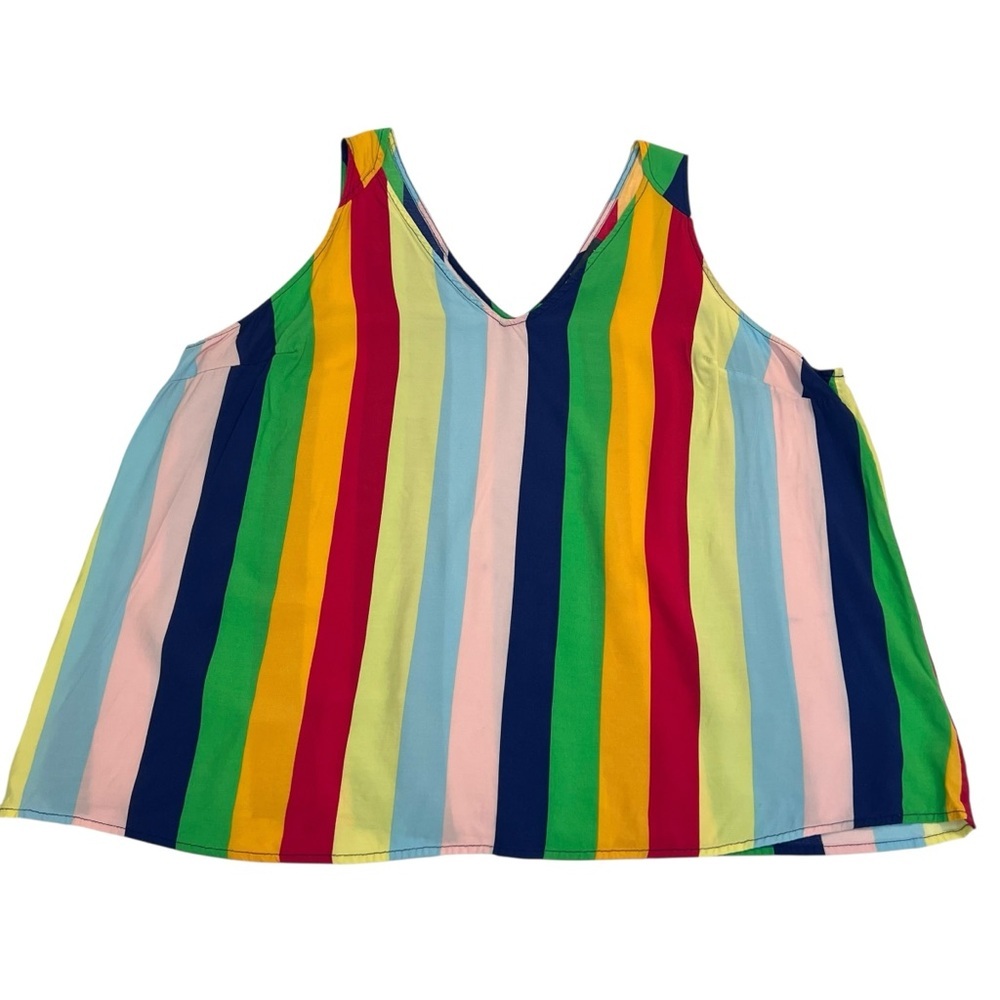 ModCloth Rainbow Striped Sleeveless V-Neck Tank Top 2X Colorful Fun